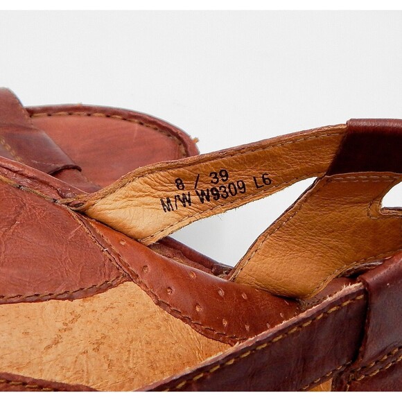 Born Women's Wedge Brown Leather Sandal Sz 8 Cross Strapped Handcrafted Slide - Picture 9 of 12